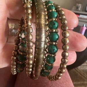 Gold and Green Beaded Bracelet one strand